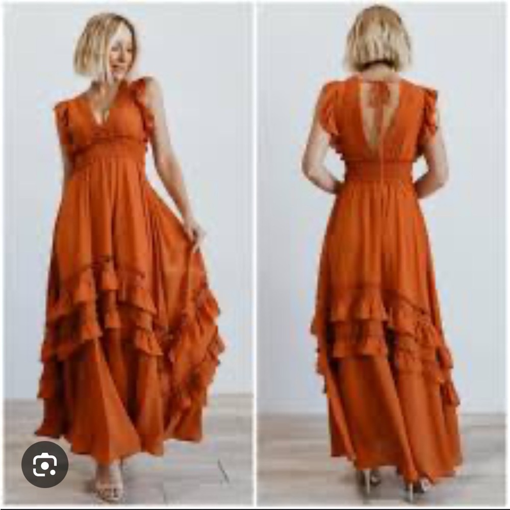 Baltic Born Orange Ruffled Tiered Maxi Dress